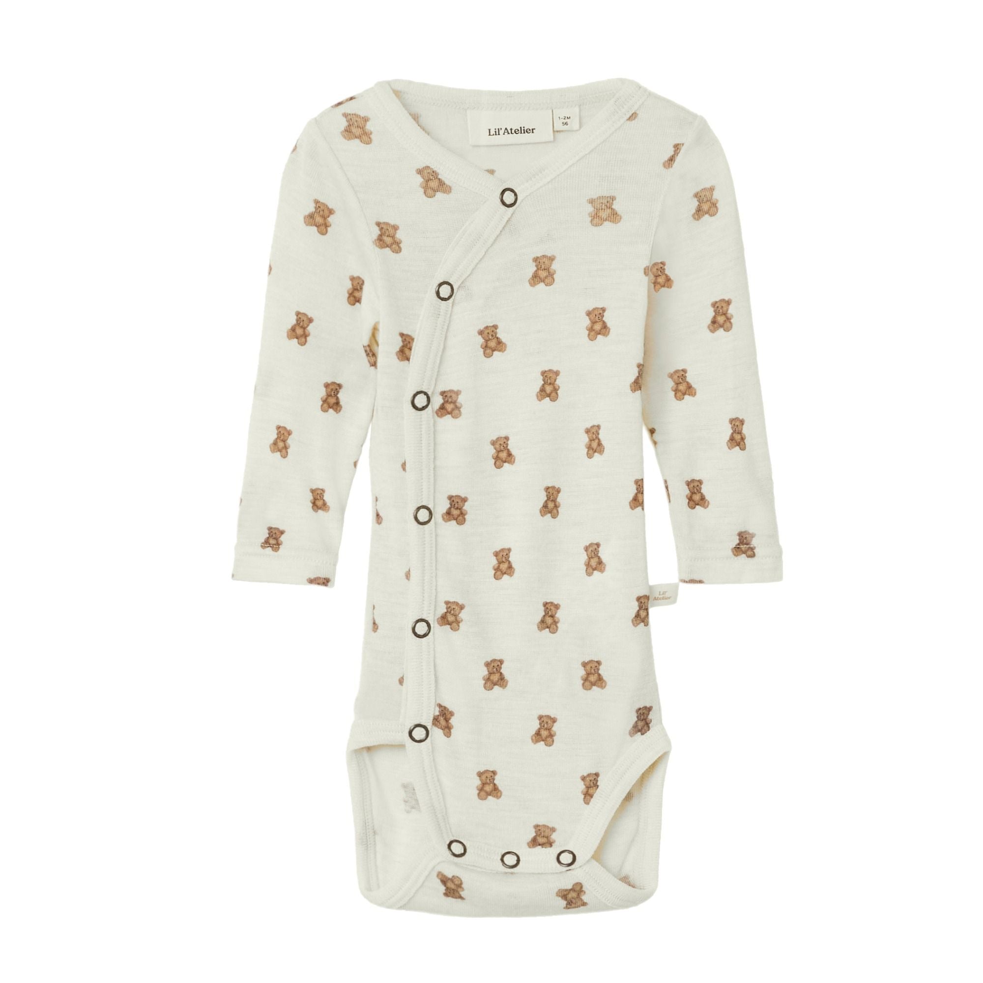 Baby Langarm-Wickelbody mit Bären Print aus Merinowolle